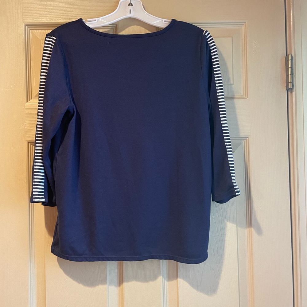 Nautica Navy Blue‎ Striped Sleeve Women's Top, Size Small